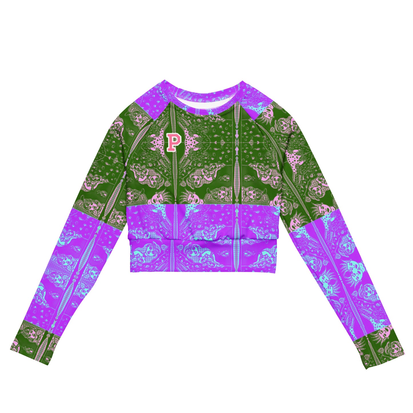 Proper P Green/Pink long-sleeve crop top