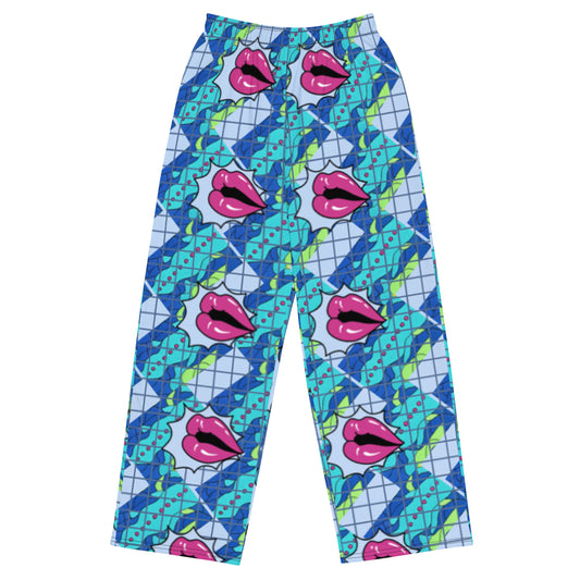 Kiss Me Blue unisex wide-leg pants